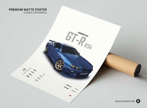 R34 Nissan Skyline GT-R - Sports Car Poster Print - Image 3